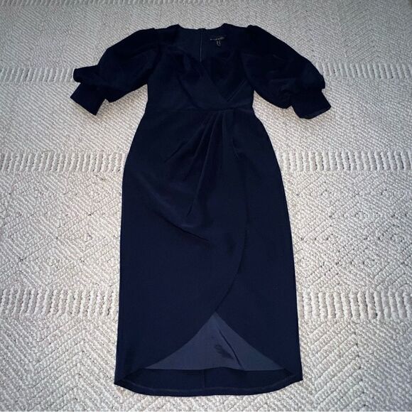 Aidan Mattox Navy Puff Sleeve Evening Dress - Sz 0 - Picture 8 of 16